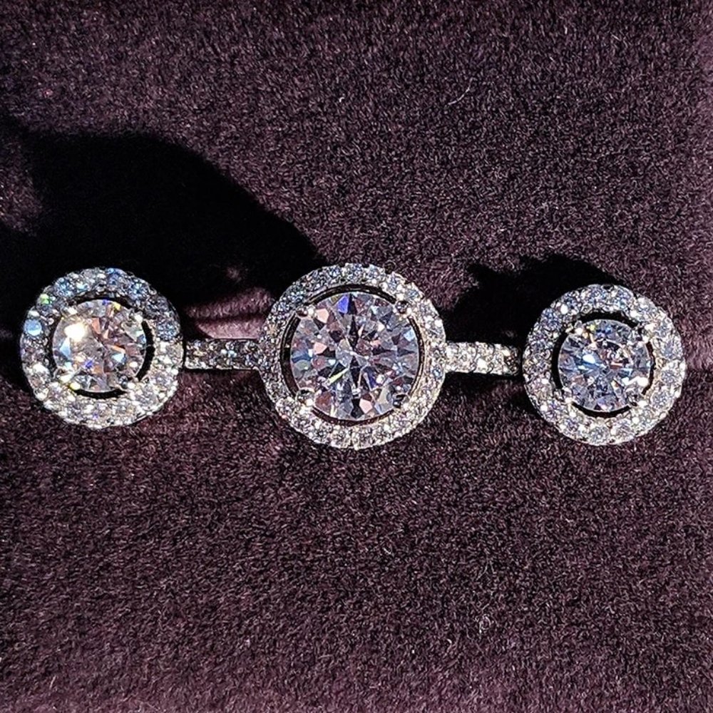 NEW 925 Sterling Silver Diamond Earrings+Ring Set - Picture 8 of 9